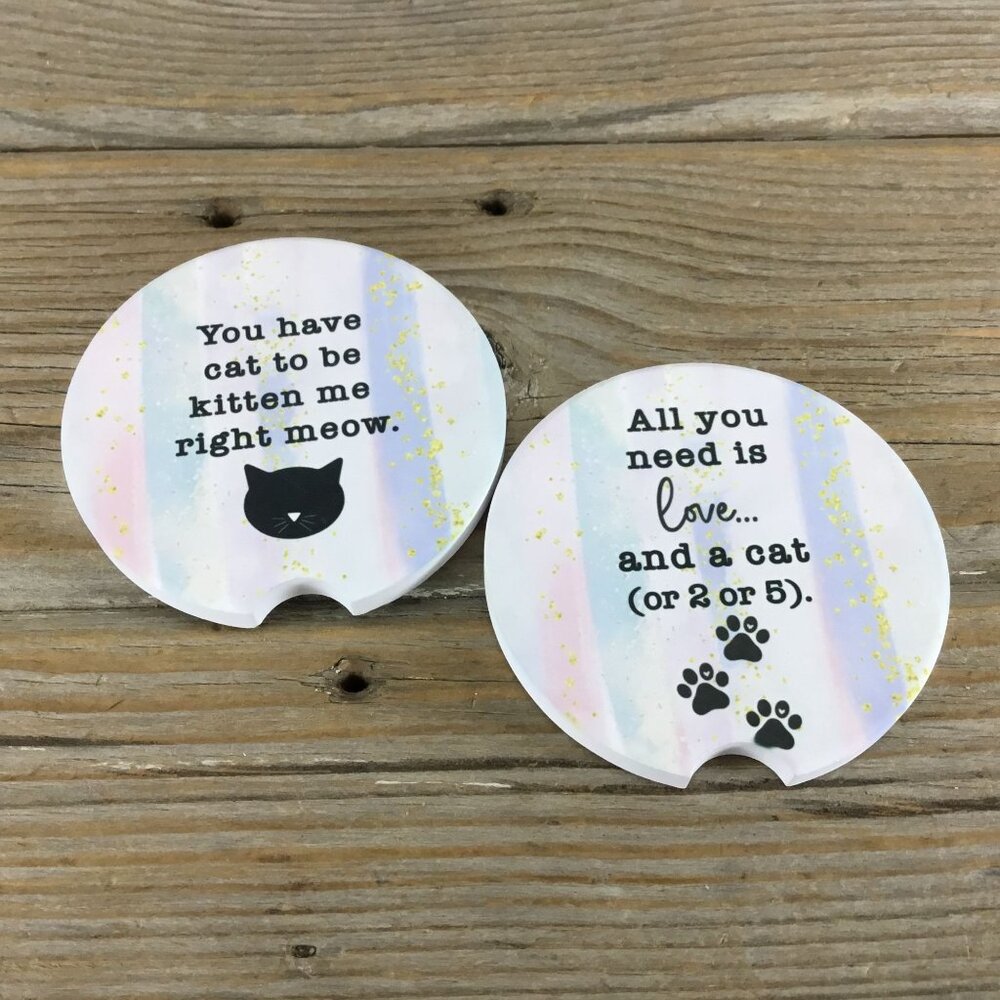 Funny Cat Lover Car Coasters Set of 2